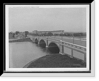Historic Framed Print, Larz Anderson Bridge and [Harvard University] stadium, Cambridge, Mass.,  17-7/8" x 21-7/8"