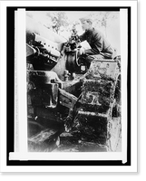 Historic Framed Print, American 158 MM gun on French front,  17-7/8" x 21-7/8"