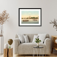 Historic Framed Print, Boats at Uhlenhouster Ferry Hamburg Germany,  17-7/8" x 21-7/8"