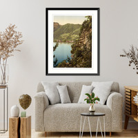 Historic Framed Print, Brunnen from Axenstrasse Lake Lucerne Switzerland,  17-7/8" x 21-7/8"