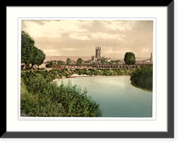 Historic Framed Print, Cathedral from river Gloucester England,  17-7/8" x 21-7/8"