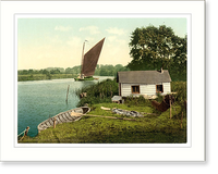 Historic Framed Print, Eel fishers hut on the Bore (i.e. Bure River) England,  17-7/8" x 21-7/8"