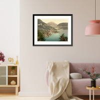 Historic Framed Print, Gersau and Frohnalpstock Lake Lucerne Switzerland,  17-7/8" x 21-7/8"