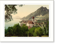 Historic Framed Print, Gersau and Pilatus Lake Lucerne Switzerland,  17-7/8" x 21-7/8"