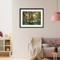 Historic Framed Print, Group of Nymphs in Park Lake Karlsruhe Baden Germany,  17-7/8" x 21-7/8"