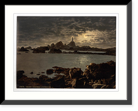 Historic Framed Print, Jersey Corbiere Lighthouse by moonlight Channel Islands England,  17-7/8" x 21-7/8"