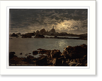 Historic Framed Print, Jersey Corbiere Lighthouse by moonlight Channel Islands England,  17-7/8" x 21-7/8"