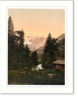 Historic Framed Print, Jochpass and Wetterhorn Unterwald Switzerland,  17-7/8" x 21-7/8"