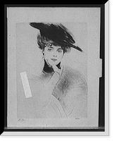 Historic Framed Print, [Marguerite wearing hat with hand on chin],  17-7/8" x 21-7/8"
