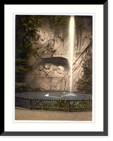 Historic Framed Print, Lion Monument and fountain Lucerne Switzerland,  17-7/8" x 21-7/8"