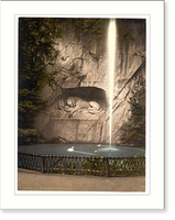 Historic Framed Print, Lion Monument and fountain Lucerne Switzerland,  17-7/8" x 21-7/8"