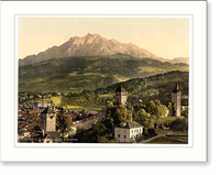 Historic Framed Print, Lucerne Musegg and Pilatus Pilatus Switzerland,  17-7/8" x 21-7/8"