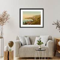 Historic Framed Print, Montreux and Clarens Geneva Lake Switzerland,  17-7/8" x 21-7/8"