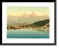 Historic Framed Print, Mythen and the Brunnen Lake Lucerne Switzerland,  17-7/8" x 21-7/8"