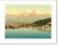 Historic Framed Print, Mythen and the Brunnen Lake Lucerne Switzerland,  17-7/8" x 21-7/8"