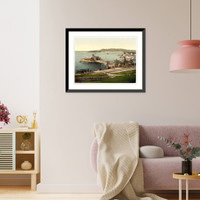 Historic Framed Print, The Pier with Drakes Island Plymouth England,  17-7/8" x 21-7/8"