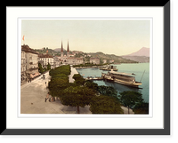 Historic Framed Print, Promenade and cathedral Lucerne Switzerland,  17-7/8" x 21-7/8"