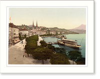 Historic Framed Print, Promenade and cathedral Lucerne Switzerland,  17-7/8" x 21-7/8"