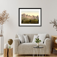 Historic Framed Print, Regensburgerhutte with Geisslergruppe Tyrol Austro-Hungary,  17-7/8" x 21-7/8"
