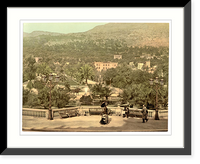 Historic Framed Print, Resort area with palm trees fountain hotel and promenade,  17-7/8" x 21-7/8"