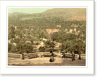 Historic Framed Print, Resort area with palm trees fountain hotel and promenade,  17-7/8" x 21-7/8"