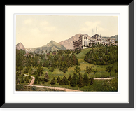 Historic Framed Print, Rochers de Naye and Dent de Jaman and Hotel de Caux Geneva Lake Switzerland,  17-7/8" x 21-7/8"