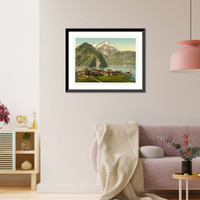 Historic Framed Print, Stanstaad and Pilatus Lake Lucerne Switzerland,  17-7/8" x 21-7/8"