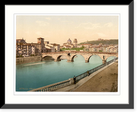 Historic Framed Print, Stone bridge and San Giorgia Verona Italy,  17-7/8" x 21-7/8"