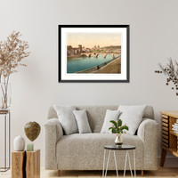 Historic Framed Print, Stone bridge and San Giorgia Verona Italy,  17-7/8" x 21-7/8"