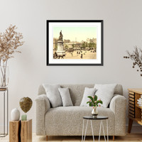 Historic Framed Print, Street scene and monument in the Place Clichy Paris France,  17-7/8" x 21-7/8"