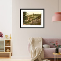 Historic Framed Print, Terraced hillside with buildings and trees,  17-7/8" x 21-7/8"