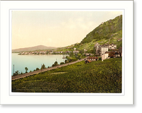 Historic Framed Print, Territet-Montreaux (i.e. Montreux) funicular railway Geneva Lake Switzerland,  17-7/8" x 21-7/8"