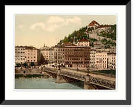 Historic Framed Print, Town bridge convent and Kapuzinerberg Salzburg Austro-Hungary,  17-7/8" x 21-7/8"