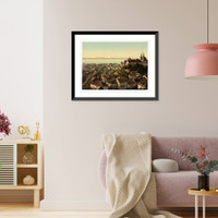 Historic Framed Print, The town general view showing the alps Neuchatel and the castle Switzerland,  17-7/8" x 21-7/8"