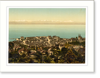 Historic Framed Print, The town general view showing the Alps Neuchatel Switzerland,  17-7/8" x 21-7/8"