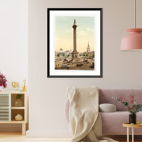 Historic Framed Print, Trafalgar Square and National Gallery London England,  17-7/8" x 21-7/8"