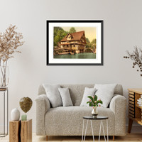 Historic Framed Print, Treib chalet on lake Lake Lucerne Switzerland,  17-7/8" x 21-7/8"