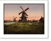 Historic Framed Print, Two windmills Holland,  17-7/8" x 21-7/8"