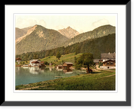 Historic Framed Print, Urfeld on Walchensee wtih Herzogstand Upper Bavaria Germany,  17-7/8" x 21-7/8"