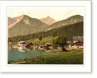 Historic Framed Print, Urfeld on Walchensee wtih Herzogstand Upper Bavaria Germany,  17-7/8" x 21-7/8"