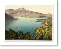 Historic Framed Print, Urnersee and Pilatus Lake Lucerne Switzerland,  17-7/8" x 21-7/8"