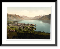 Historic Framed Print, Vevey and Dent du Midi Geneva Lake Switzerland,  17-7/8" x 21-7/8"