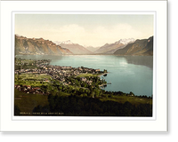 Historic Framed Print, Vevey and Dent du Midi Geneva Lake Switzerland,  17-7/8" x 21-7/8"