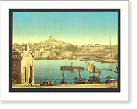 Historic Framed Print, View of Notre Dame de la Garde and harbor Marseilles France,  17-7/8" x 21-7/8"