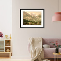 Historic Framed Print, Well and Wetterhorn Bernese Oberland Switzerland,  17-7/8" x 21-7/8"