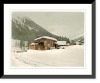 Historic Framed Print, Winter scene with log structure covered in snow,  17-7/8" x 21-7/8"