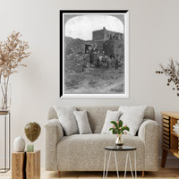 Historic Framed Print, Views in the ca&ntilde;ons of the Colorado River and among the Aztec cities of Arizona. Our brown stone front at Oribay [i.e. Oraibi],  17-7/8" x 21-7/8"
