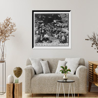 Historic Framed Print, Laborers and rocks near opening of Summit Tunnel,  17-7/8" x 21-7/8"