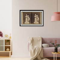 Historic Framed Print, [Sculpture by an unknown artist of a bare-breasted woman offering a drink to a monk],  17-7/8" x 21-7/8"