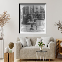 Historic Framed Print, Damascus interior of wealthy Jews house and his family,  17-7/8" x 21-7/8"